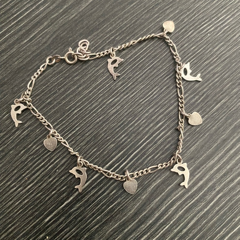 Sterling Silver Dolphin & Heart Charm braclet